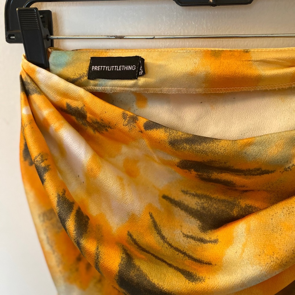 Orange Tie Dye Ruched Side Midi Skirt